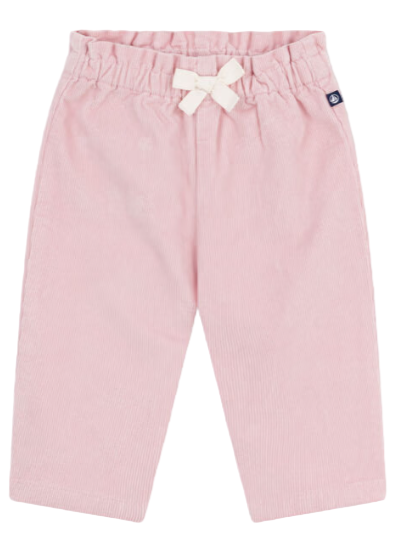 Embroidered Flowers Corduroy Pants in Pink + White