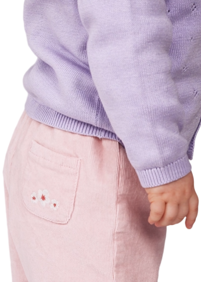 Embroidered Flowers Corduroy Pants in Pink + White