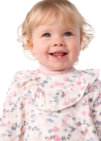 Scattered Daisies Print Long Sleeve Dress in White + Multi