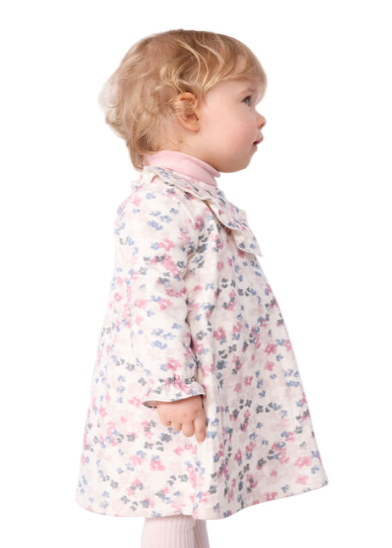 Scattered Daisies Print Long Sleeve Dress in White + Multi