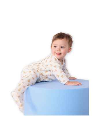 Leopard Print Long Sleeve Velour Front Snap Footie in White + Beige