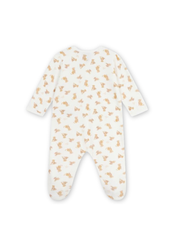 Leopard Print Long Sleeve Velour Front Snap Footie in White + Beige