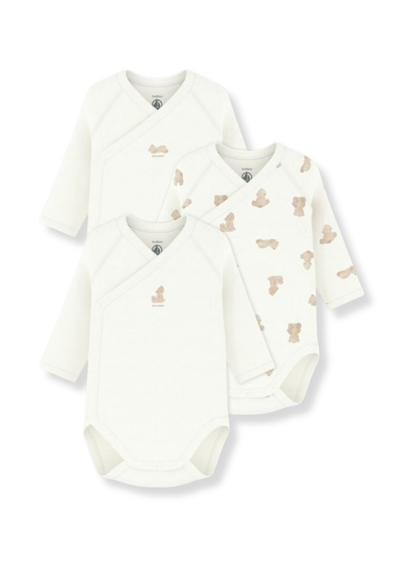 Teddy Bear Long Sleeve Crossover Bodysuit 3 Pack