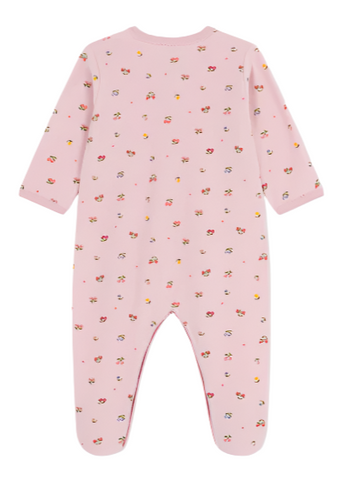 Little Flowers Print Long Sleeve Velour Front Snap Footie in Dusty Pink