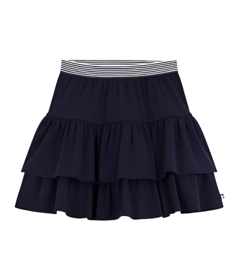 Frill Skirt with Striped Waistband in Navy