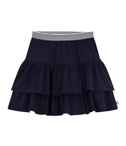Frill Skirt with Striped Waistband in Navy