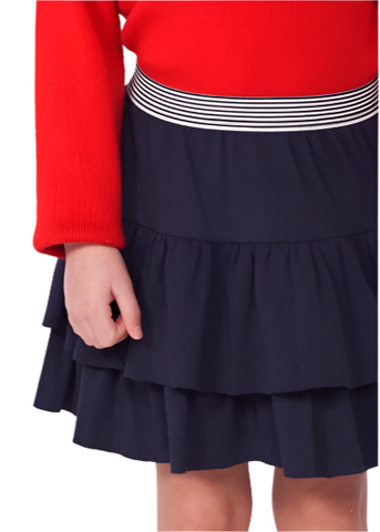 Frill Skirt with Striped Waistband in Navy