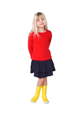 Frill Skirt with Striped Waistband in Navy