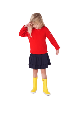 Frill Skirt with Striped Waistband in Navy