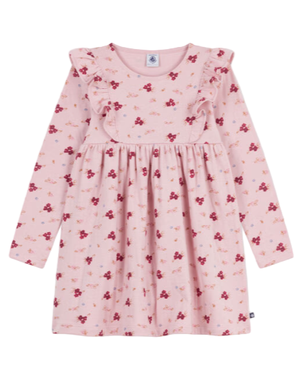 Princess Flowers Print Long Sleeve Ruffled Dress in Pinks