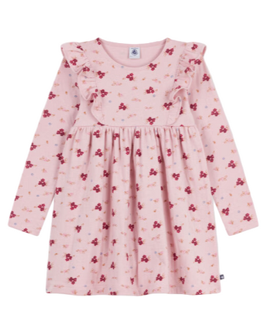 Princess Flowers Print Long Sleeve Ruffled Dress in Pinks