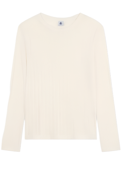 Long Sleeve Pointelle Tee in Eggshell