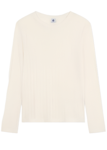 Long Sleeve Pointelle Tee in Eggshell
