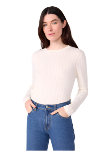 Long Sleeve Pointelle Tee in Eggshell