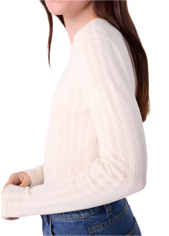 Long Sleeve Pointelle Tee in Eggshell