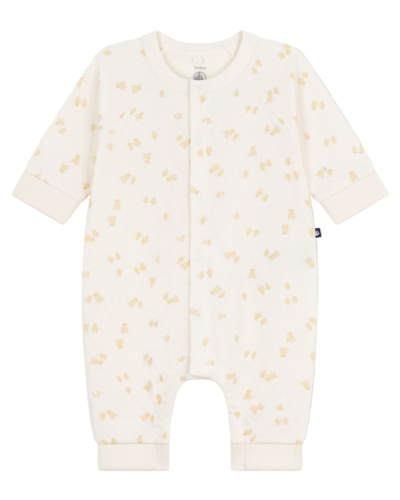 Baby Chicks Printed Long Sleeve Romper in Cream + yellow