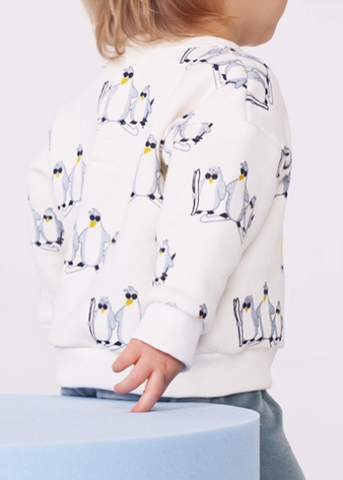 Winter Penguin Long Sleeve Sweatshirt in White + Yellow