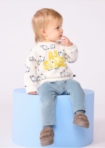 Winter Penguin Long Sleeve Sweatshirt in White + Yellow