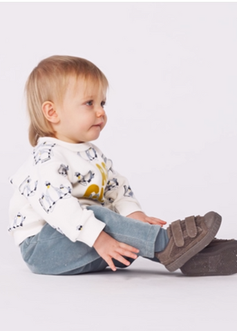 Winter Penguin Long Sleeve Sweatshirt in White + Yellow