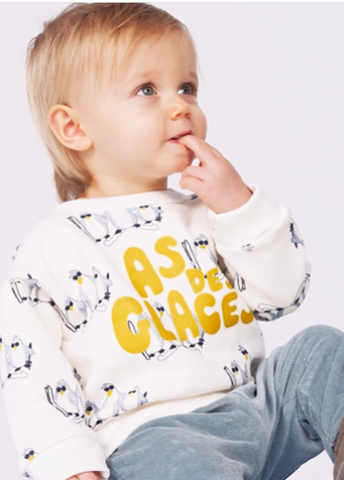 Winter Penguin Long Sleeve Sweatshirt in White + Yellow
