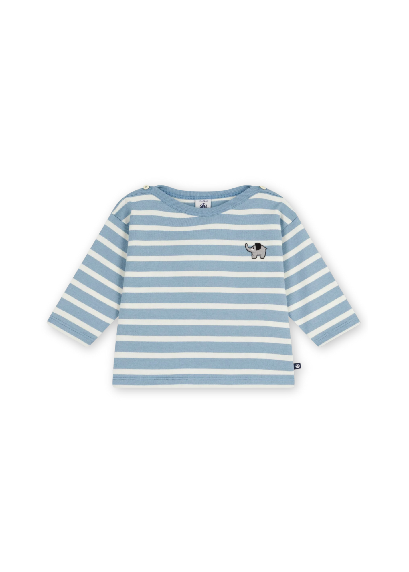 Long Sleeve Breton Stripe Top with Elephant Patch in Blue + White
