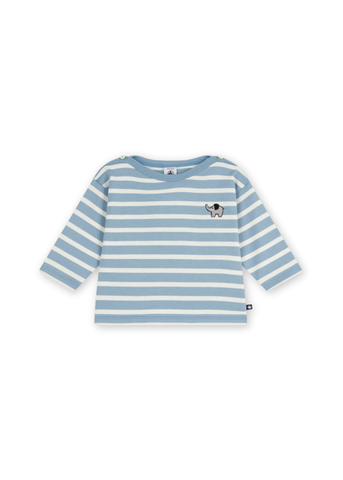 Long Sleeve Breton Stripe Top with Elephant Patch in Blue + White
