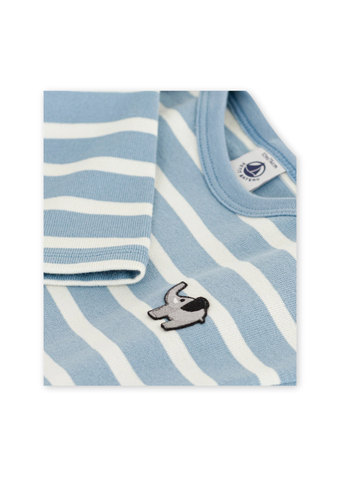 Long Sleeve Breton Stripe Top with Elephant Patch in Blue + White