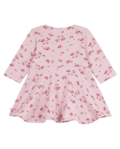 Painted Flowers Print Long Sleeve Dress in Pinks