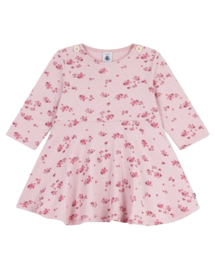 Painted Flowers Print Long Sleeve Dress in Pinks