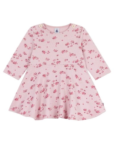 Painted Flowers Print Long Sleeve Dress in Pinks