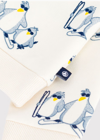 Winter Penguin Long Sleeve Sweatshirt in White + Yellow