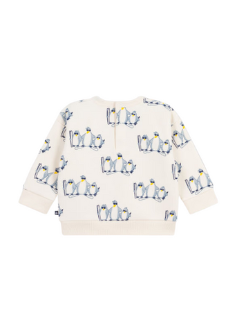 Winter Penguin Long Sleeve Sweatshirt in White + Yellow