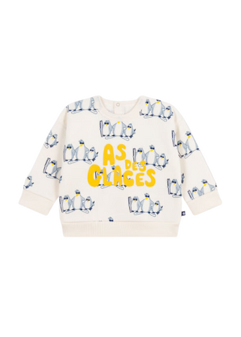 Winter Penguin Long Sleeve Sweatshirt in White + Yellow