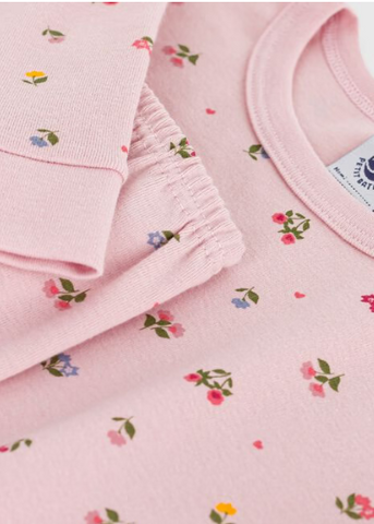 Little Flowers Print Long Sleeve Top + Pants Pajamas in Dusty Pink