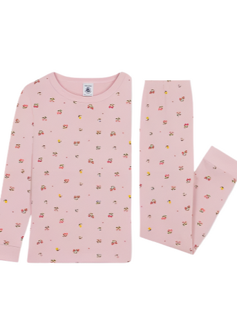 Little Flowers Print Long Sleeve Top + Pants Pajamas in Dusty Pink