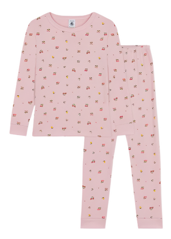 Little Flowers Print Long Sleeve Top + Pants Pajamas in Dusty Pink