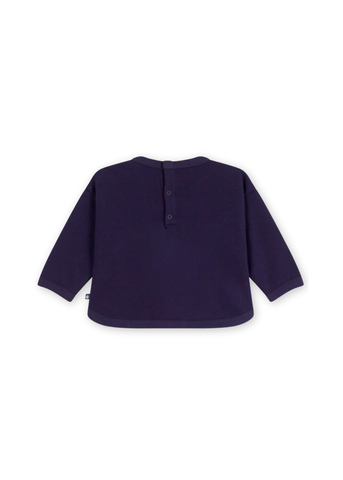 Long Sleeve Fleece Sweatshirt with Fuzzy Elephant Patch in Navy