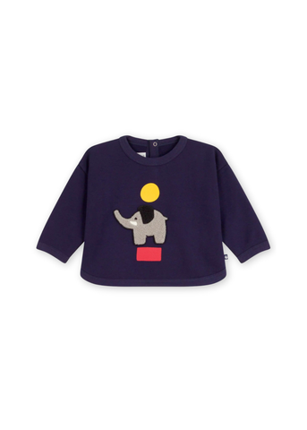 Long Sleeve Fleece Sweatshirt with Fuzzy Elephant Patch in Navy