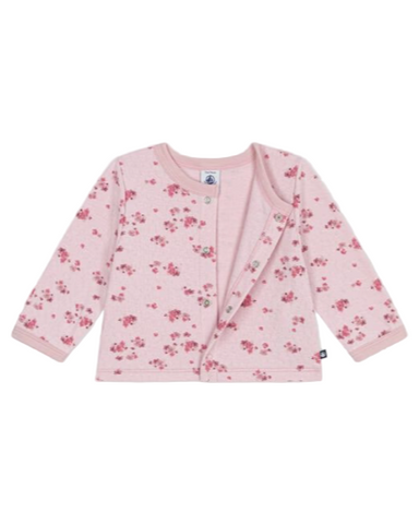Painted Flowers Print Long Sleeve Cardigan in Pinks