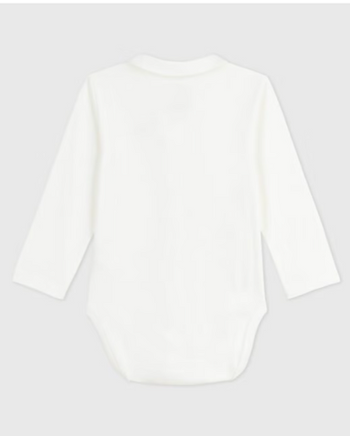 Embroidered Long Sleeve Cotton Bodysuit in White + Pink