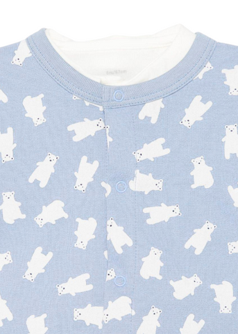 Polar Bear Print Cardigan, Pant + Bodysuit 3 Piece Set in Blue + White