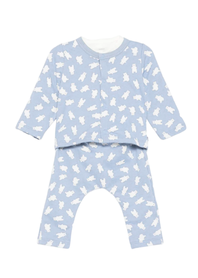Polar Bear Print Cardigan, Pant + Bodysuit 3 Piece Set in Blue + White