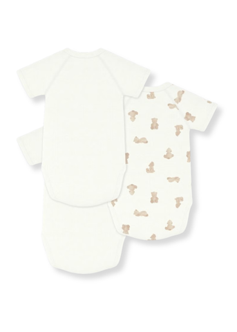 Teddy Bear Short Sleeve Crossover Bodysuit 3 Pack