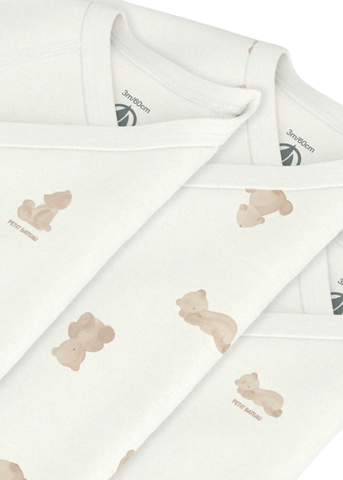 Teddy Bear Short Sleeve Crossover Bodysuit 3 Pack