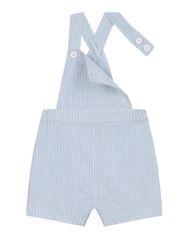 Seersucker Stripe Short Overalls in White + Blue