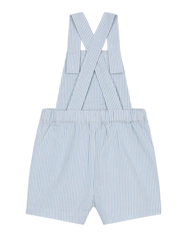 Seersucker Stripe Short Overalls in White + Blue