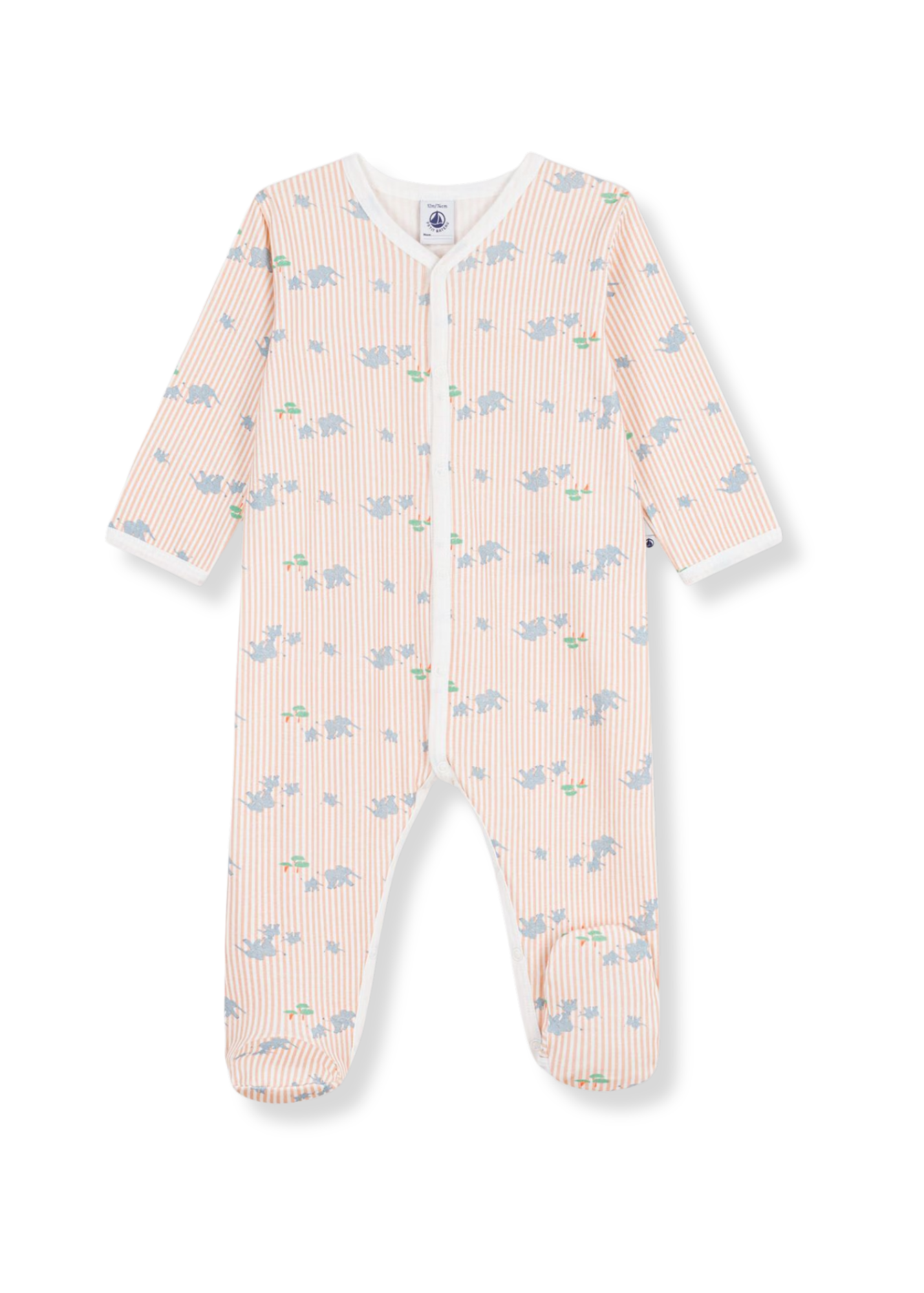 Elephant Striped Long Sleeve Front Snap Footie