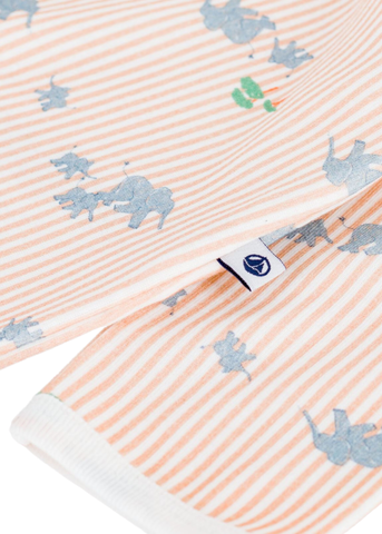 Elephant Striped Long Sleeve Front Snap Footie