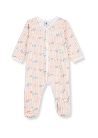 Elephant Striped Long Sleeve Front Snap Footie