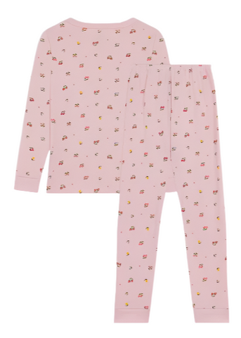 Little Flowers Print Long Sleeve Top + Pants Pajamas in Dusty Pink